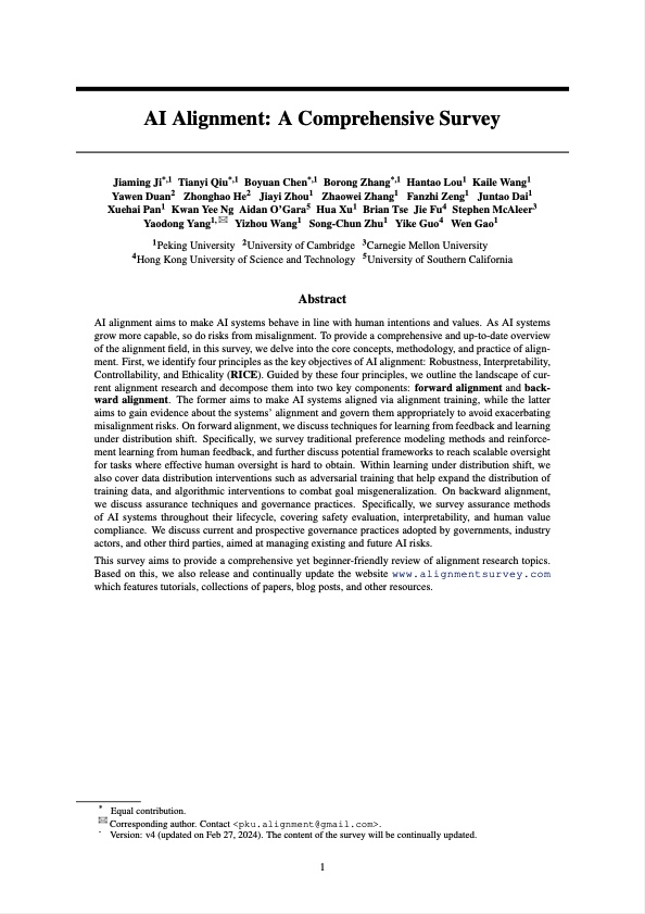 AI Alignment: A Comprehensive Survey